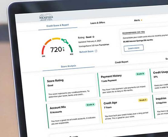 Savvy money credit score screen on someone's laptop.